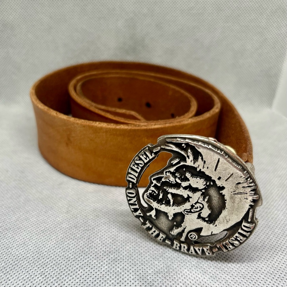 Diesel Brown Leather Belt with Distinctive Buckle
